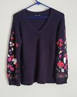 American Eagle Outfitters Womens V Neck Thick Sweater Top Flower Embroidery Sz S