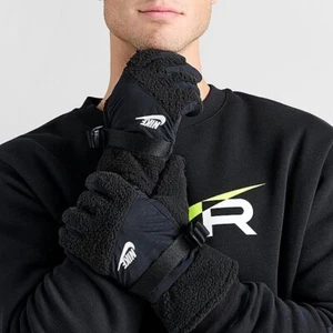 $60 Nike Air Sportswear Sherpa Fleece Gloves Black sz L - Picture 1 of 13