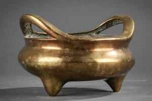 ANTIQUE 18/19th CENTURY CHINESE BRONZE CENSER TRIPOD INCENSE BURNER SIGNED SEAL - Picture 1 of 4