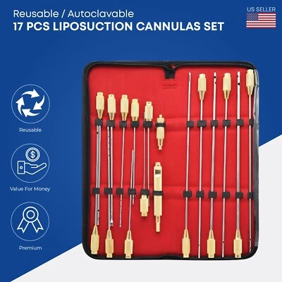 17 Pcs Liposuction Cannulas Set Face Luer Lock Fat Transfer Surgery Cosmetic Kit - Image 1 of 4