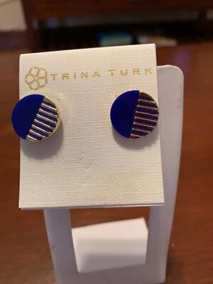 Новый с Ярлыками Trina Turk золотистый синий маленький .5» диск серьги A71 - Изображение 1 из 4