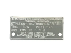 1958-1966 Chevrolet New Cowl Tag Stamping Service - Picture 1 of 2