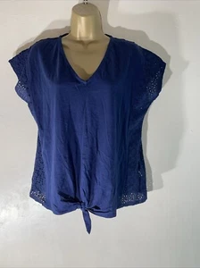 Womens Papaya Uk 14 Navy Blue Cap Sleeve V Neck Casual Summer Jersey T-shirt - Picture 1 of 6