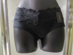 FREDERICK'S OF HOLLYWOOD STRETCH COTTON & LACE HIPSTER PANTY SIZE XL / BLACK - Picture 1 of 5