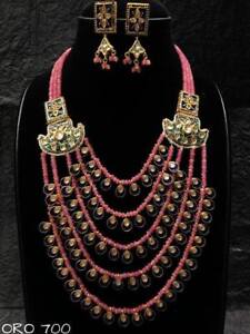 Traditional High Quality Polki Kundan Gold Tone Beads Necklace Jewelry Sets TJ