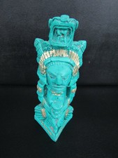 Heavy Stone Mayan Aztec Warrior Tribal Turquoise Color Statue Sculpture , 