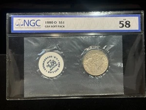 1880-O $1 NGC/GSA Soft Pack AU 58 Morgan Silver Dollar - Picture 1 of 6
