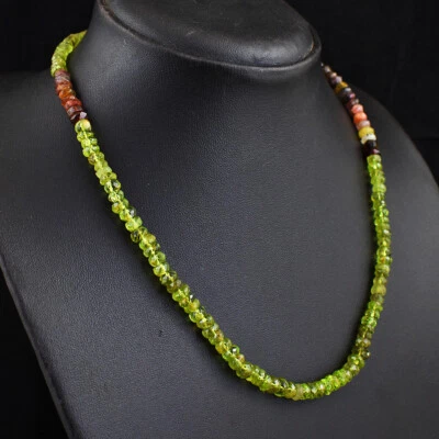 137 Cts Natural Peridot & Tourmaline Faceted Beads Necklace Jewelry JK 11E379 - Image 1 of 3