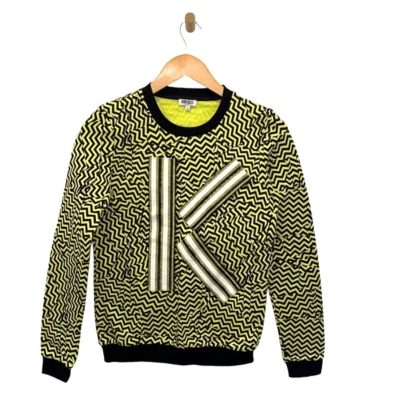 Sudadera Pullover Kenzo Mujer Geométrica K Piso Roto Amarillo Negro Talla XS Foto 1 de 4