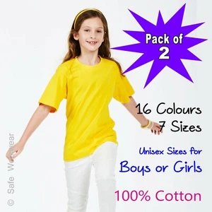 Pack of 2 Kids Plain T Shirt for School Uniform Boys Girls Children Quality Tops - Picture 1 of 60