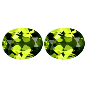 3.88 ct (2pcs) MATCHING PAIR Shimmering Oval (9 x 7 mm) Green Peridot Genuine - Picture 1 of 1