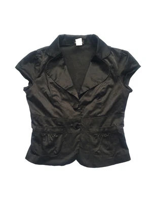 Y2K Wet Seal Button Blazer Satin Top Size S Black Goth Steampunk Office Siren - Image 1 of 4