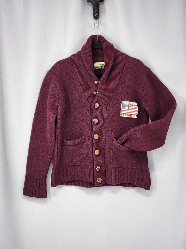 Barbour International Steve McQueen Cardigan Mens XL Burgundy Shawl Collar - Image 1 of 4