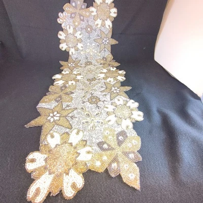 Corredor de mesa vintage Pier 1 con cuentas vacaciones de invierno Navidad 36"x14" Foto 1 de 4