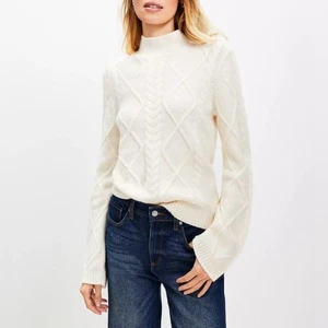 Suéter con Cable Cuello Simulado Loft Nuevo con Etiquetas en Blanco Susurro Talla XL - Imagen 1 de 6