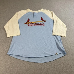 St Louis Cardinals Shirt Men XL Blue MLB Baseball 3/4 Sleeve Raglan Henley Retro - Picture 1 of 11