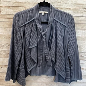 CAbi Womens S Cardigan Jacket #870 Cascade Blue Striped Open Front 3/4 Sleeve - Picture 1 of 11