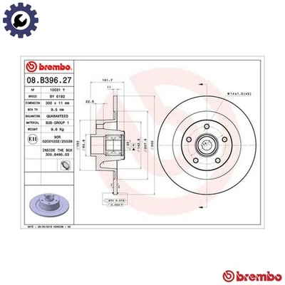2x BRAKE DISC 08.B396.27 FOR RENAULT K9K 846 1.5L M9R816/828/820/845/754 2.0L - Image 1 of 4