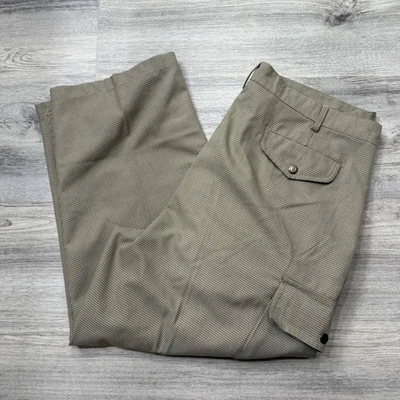Men's Houndstooth Cargo Pants Pleated Front Pockets Relaxed Fit Brown Casual 36 - Image 1 of 4