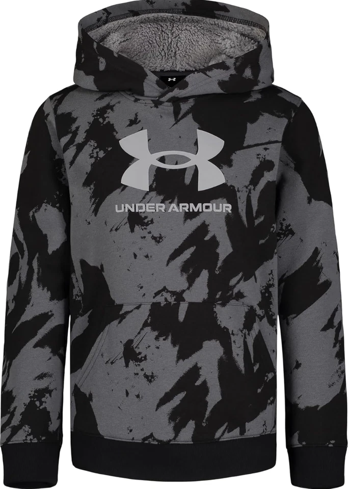 Under Armour Boys Youth Size M Geometric Camo Print Hoodie Black Grey NWOT - Image 1 of 4
