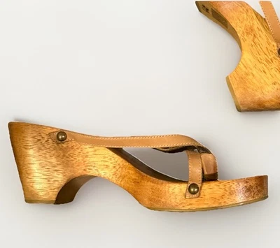 VTG 90s Y2K  Chunky Platform Heel Mules Sandal Leather Bratz Strappy Open Toe 8 - Image 1 of 4