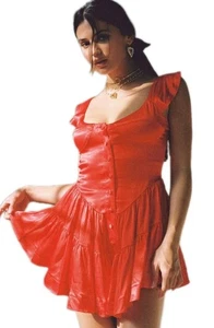 Vestido mameluco Vanessa Mooney rojo satinado XS XSmall The Elisabeth Coquette Milkmaid - Imagen 1 de 9