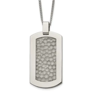 Titanium Polished and Hammered Dog Tag Necklace 22" for Men's 25.39gm - Picture 1 of 5