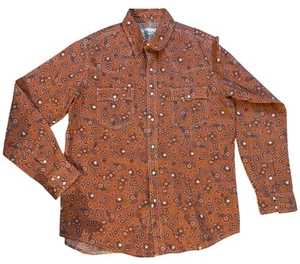 Ryan Michael Men’s L Western Snap Shirt Orange Floral Paisley Linen Pearl Snaps - Picture 1 of 11