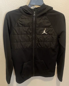 Michael Jordan Jumpman Jacket Boys Youth Large Black Quilted Zip Hood Logo - Picture 1 of 8