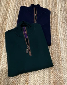 2 Mens Orvis Half Zip Sweaters- Large - Picture 1 of 3