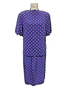 Doncaster Womens Skirt Top Set Blue/purple Polka Dot Knee Length 100% Silk - Picture 1 of 9