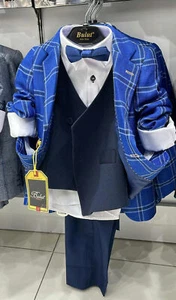 Blue Boys 5 Piece Plaid Suit Set - Picture 1 of 1