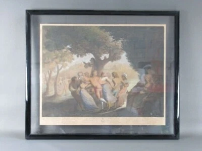 Antique Gravure Retouchées à la Main 1787 The Happy Vllage JK Sherwin Etui Cadre - Photo 1/4