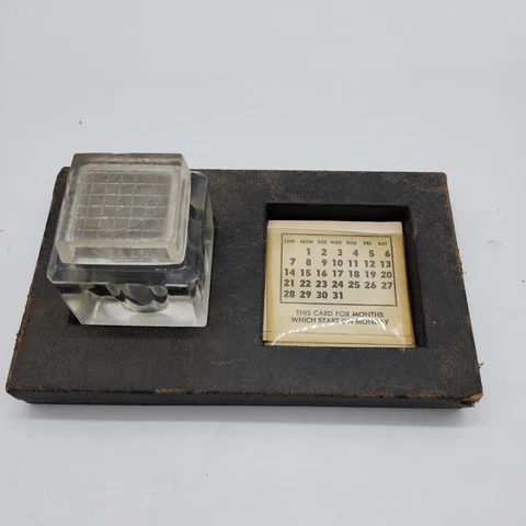 Rare Antique perpetual desk calendar with ink well and vtg stamps VGVC Cover