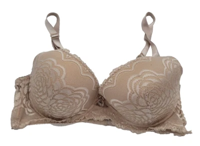 Sujetador push up con aros floral encaje tostado cobertura completa correas ajustables talla 36D Foto 1 de 4