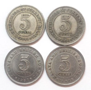 MALAYA AND BRITISH BORNEO 5 CENTS 1948/1958 4 COINS AS SHOWN IH567 - Picture 1 of 2