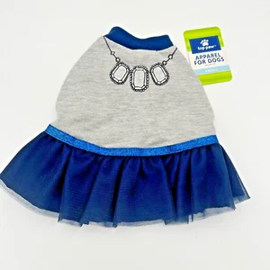 Top Paw Apparel for Dogs FA17 Necklace Print Dress Small Gray with Blue Tulle - Picture 1 of 2
