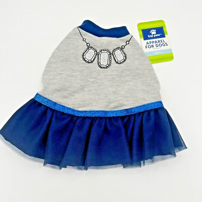Top Paw Apparel for Dogs FA17 Collar Estampado Vestido Pequeño Gris con Tul Azul Foto 1 de 2