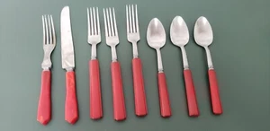 Vintage Red Bakelite flatware 8pc - Picture 1 of 8