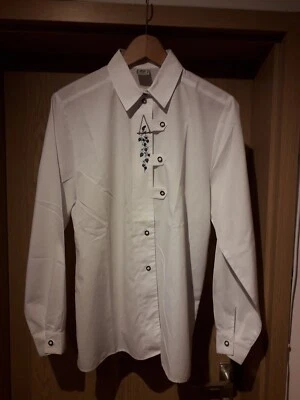 Damen-Trachtenbluse weiß mit Stickerei-Weinblattranke, Gr. 38 - Bild 1 von 3