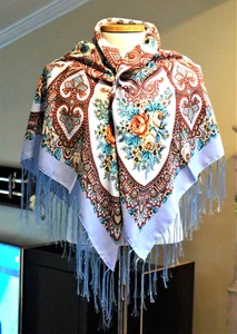 Russian Pavlovo Posad SHAWL WOOL 47x47" or 120cm x 120cm - Picture 1 of 5