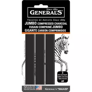 General's Jumbo Compressed Charcoal Sticks 3pcs - Black 6B Soft - Picture 1 of 1