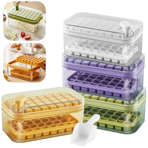 Ice Cube Tray with Lid 64 Cubes Press Type Quick Release Ice Scoop Container - Picture 1 of 16