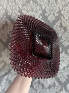 L.E. Smith Diamond Point #650 Amethyst 10” Square Plate, English Hobnail Glass - Picture 1 of 11