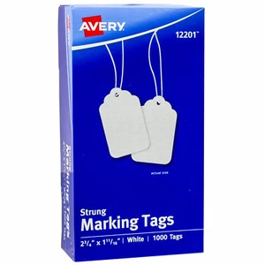 Avery 12201 Strung Marking Tags, 2-3/4 x 1-11/16", White, Box of 1000 - Picture 1 of 1