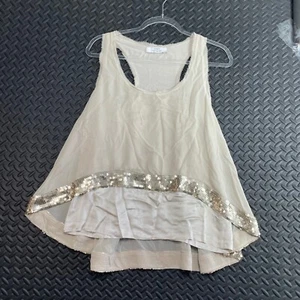 Blusa sin mangas Robert Rodriguez dorada crema seda brillante para mujer talla pequeña - Imagen 1 de 8