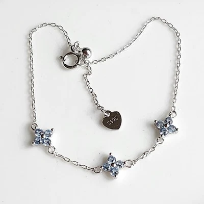 Pulsera de plata de ley 925 de 2 mm de aguamarina cierre seguro 7,25" Foto 1 de 4