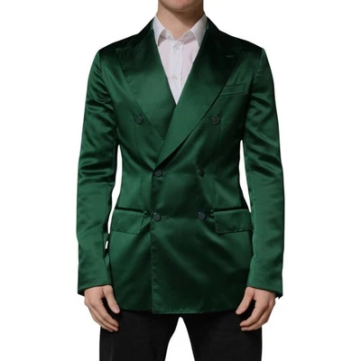 Blazer DOLCE & GABBANA verde cetim jaqueta peito duplo IT48/US38/M 2930usd - Imagem 1 de 4