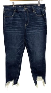 Pantalones de mezclilla American Eagle para mujer 16 cortos azules tiro alto jegging corto dobladillo desgastado - Imagen 1 de 16