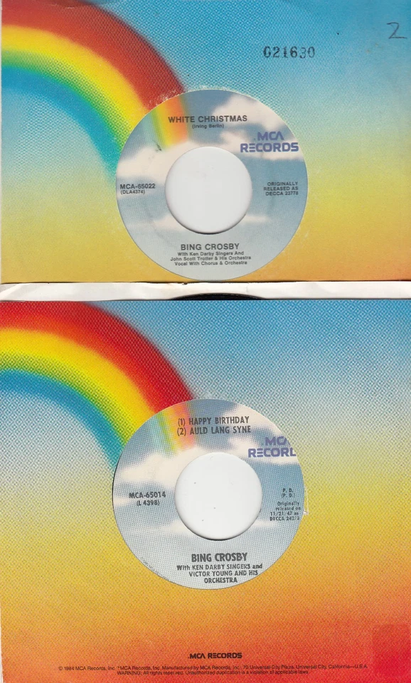 PACK of 2 US 1980  BING CROSBY 45s *WHITE CHRISTMAS & ANNIVERSARY SONG* - Image 1 of 1